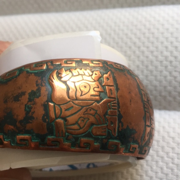 Vintage Solid Copper Inca Cuff Bracelet - Mayan Aztec Inspired - Picture 7 of 10